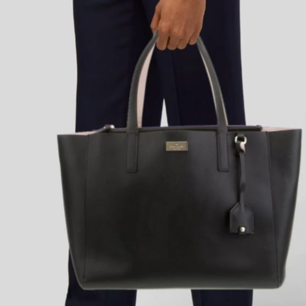 Kate Spade Large Nelle Putnam Drive Black Leather Tote Bag Light Gold Hardware